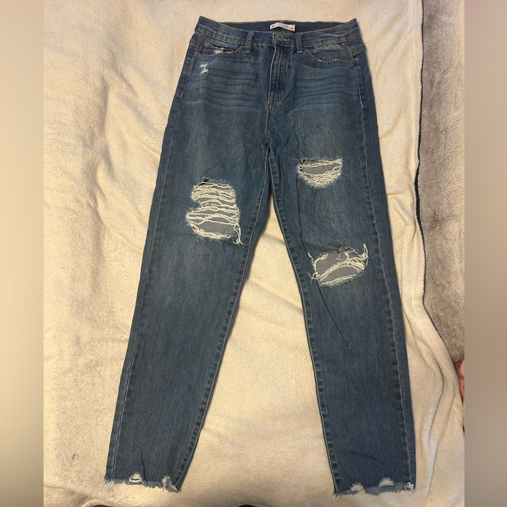 SO Women's Distressed Skinny Jeans - Dark Blue